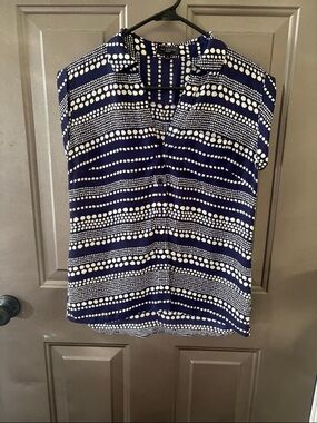 THE LIMITED Ashton Navy and White Dot Stripe Cap Sleeve Blouse